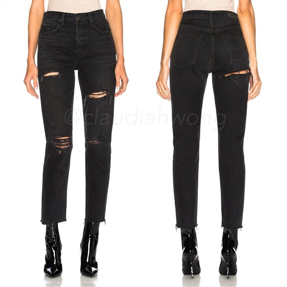 GRLFRND Ripped High Rise Button Fly Jeans in Grey Black - Picture 5 of 14